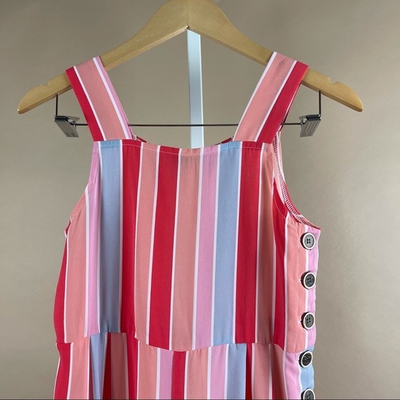 My Michelle Large Girls Pastel Striped 50’s Retro Romper Overalls Wide Leg - Picture 3 of 9